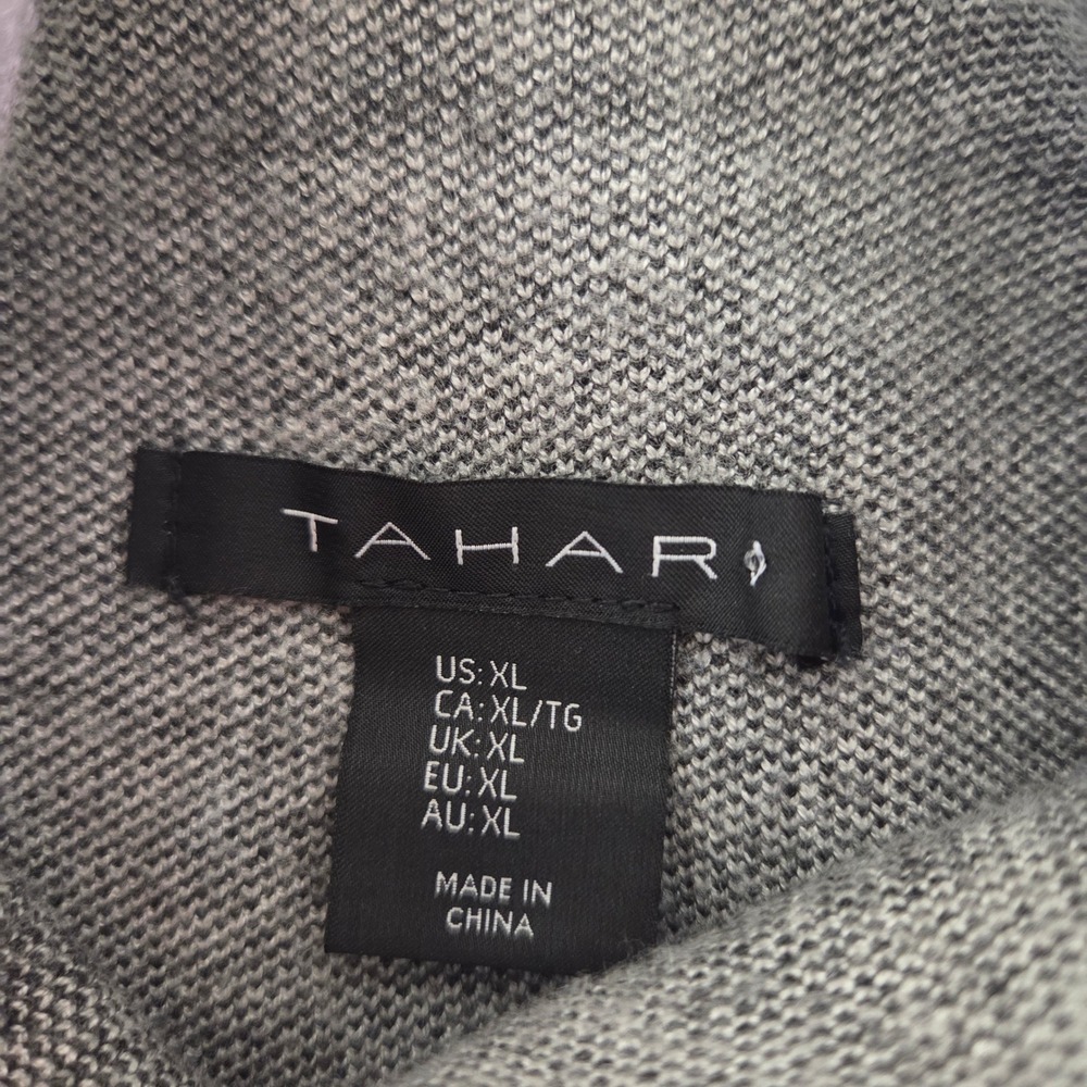 Tahari Womens XL Gray Black Windowpane Plaid Mock Neck 3/4 Sleeve Knit Sweater - Picture 5 of 6